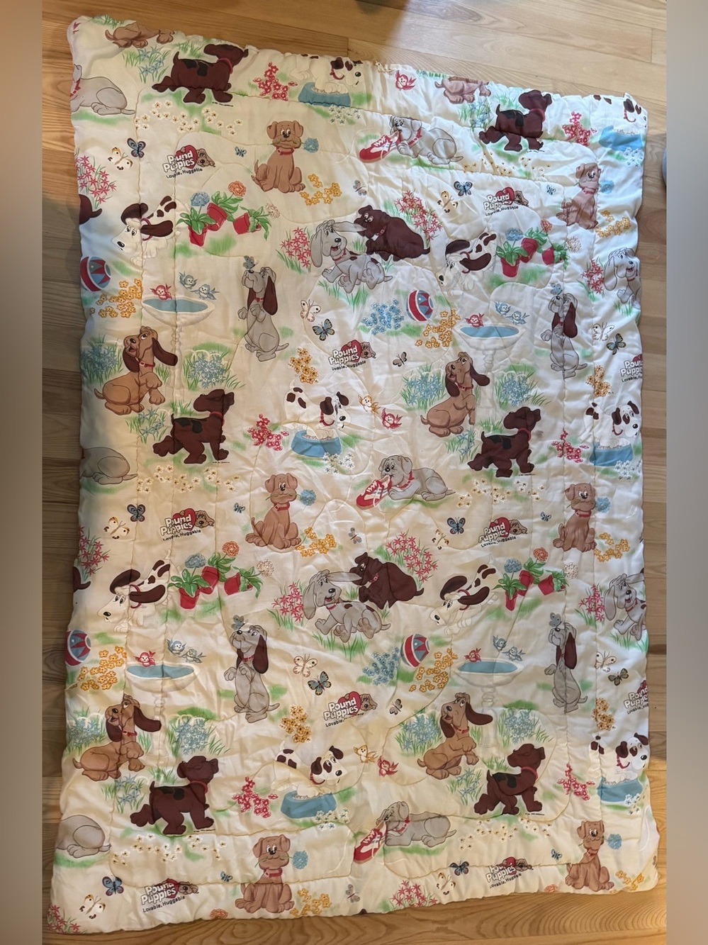 Vintage Pound Puppies Twin Comforter 80s Retro Puppy Dog Bedding Quilt